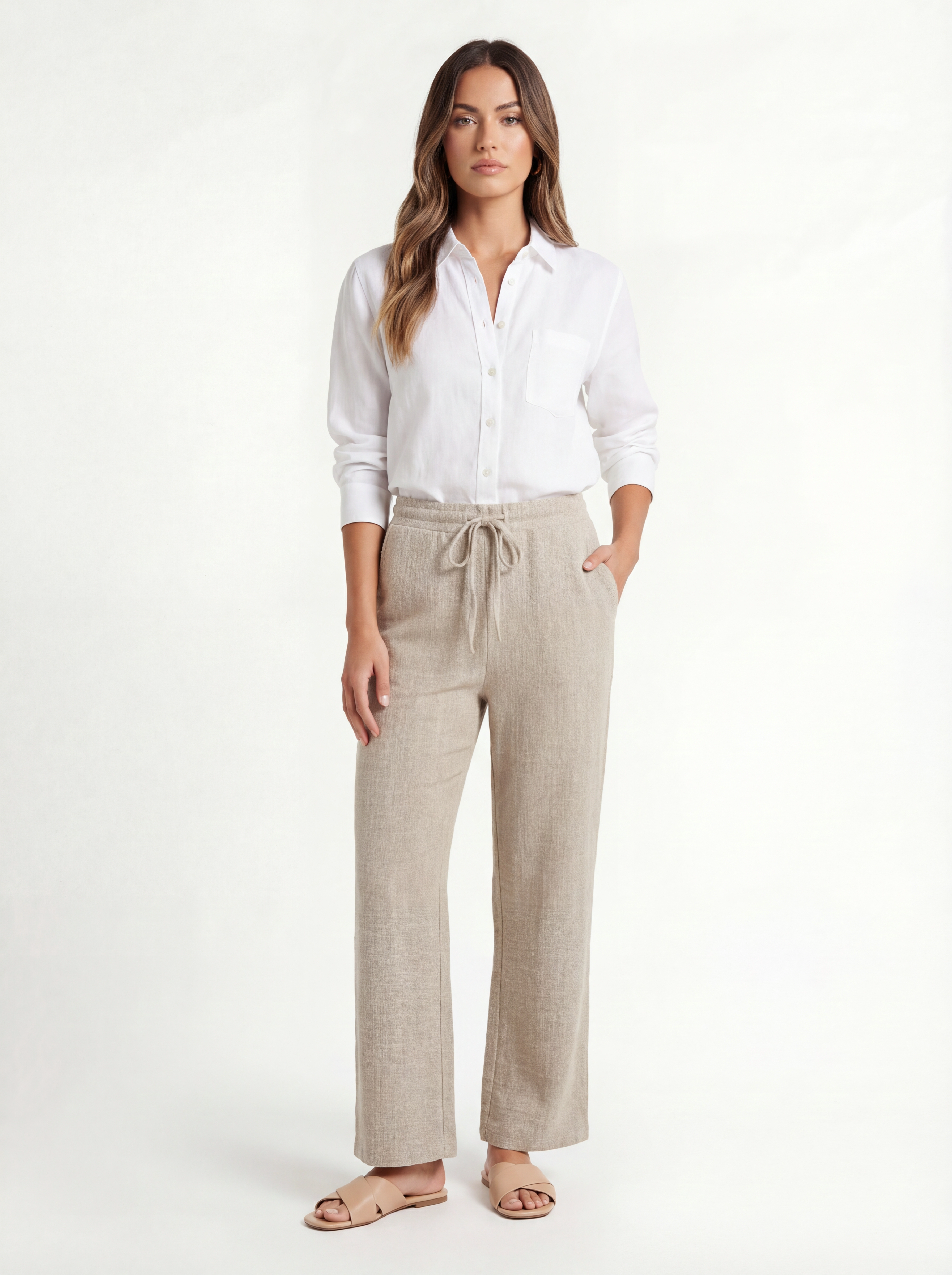 Weite Strickhose Beige