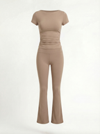 Beige V-Flower Top