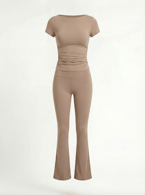Beige V-Flower Top